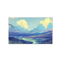 Mountains And Trees Illustration Painting Clouds Sky Landscape Sticker (rectangular) by Cendanart