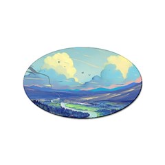 Mountains And Trees Illustration Painting Clouds Sky Landscape Sticker Oval (10 Pack) by Cendanart