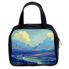 Mountains And Trees Illustration Painting Clouds Sky Landscape Classic Handbag (two Sides) by Cendanart