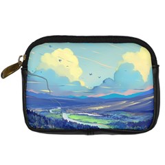 Mountains And Trees Illustration Painting Clouds Sky Landscape Digital Camera Leather Case by Cendanart