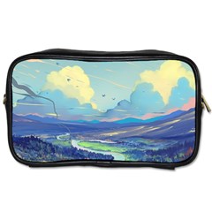 Mountains And Trees Illustration Painting Clouds Sky Landscape Toiletries Bag (two Sides) by Cendanart