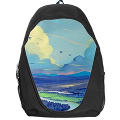 Mountains And Trees Illustration Painting Clouds Sky Landscape Backpack Bag by Cendanart