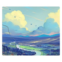 Mountains And Trees Illustration Painting Clouds Sky Landscape Two Sides Premium Plush Fleece Blanket (small)