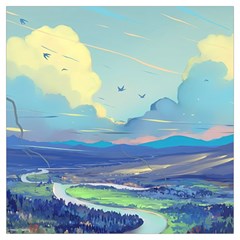 Mountains And Trees Illustration Painting Clouds Sky Landscape Lightweight Scarf 