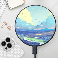 Mountains And Trees Illustration Painting Clouds Sky Landscape Wireless Fast Charger(black) by Cendanart