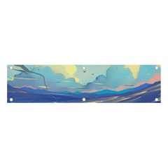 Mountains And Trees Illustration Painting Clouds Sky Landscape Banner And Sign 4  X 1  by Cendanart