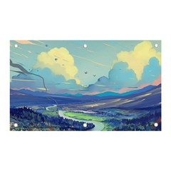 Mountains And Trees Illustration Painting Clouds Sky Landscape Banner And Sign 5  X 3  by Cendanart