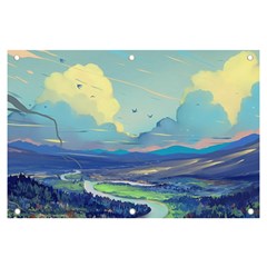 Mountains And Trees Illustration Painting Clouds Sky Landscape Banner And Sign 6  X 4  by Cendanart