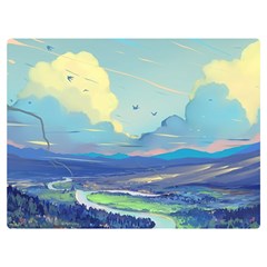 Mountains And Trees Illustration Painting Clouds Sky Landscape Two Sides Premium Plush Fleece Blanket (extra Small) by Cendanart