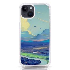 Mountains And Trees Illustration Painting Clouds Sky Landscape Iphone 14 Tpu Uv Print Case by Cendanart