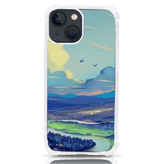 Mountains And Trees Illustration Painting Clouds Sky Landscape Iphone 13 Mini Tpu Uv Print Case by Cendanart