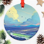 Mountains And Trees Illustration Painting Clouds Sky Landscape Ornament (Round) Front