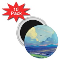 Mountains And Trees Illustration Painting Clouds Sky Landscape 1 75  Magnets (10 Pack)  by Cendanart