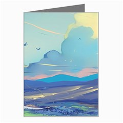 Mountains And Trees Illustration Painting Clouds Sky Landscape Greeting Card by Cendanart