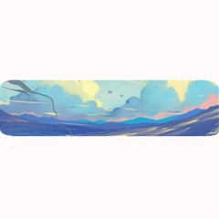 Mountains And Trees Illustration Painting Clouds Sky Landscape Large Bar Mat by Cendanart