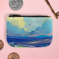 Mountains And Trees Illustration Painting Clouds Sky Landscape Mini Coin Purse by Cendanart