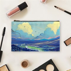 Mountains And Trees Illustration Painting Clouds Sky Landscape Cosmetic Bag (medium) by Cendanart