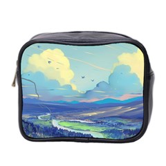 Mountains And Trees Illustration Painting Clouds Sky Landscape Mini Toiletries Bag (two Sides) by Cendanart