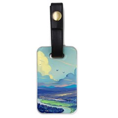 Mountains And Trees Illustration Painting Clouds Sky Landscape Luggage Tag (one Side) by Cendanart