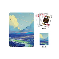 Mountains And Trees Illustration Painting Clouds Sky Landscape Playing Cards Single Design (mini)