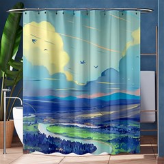 Mountains And Trees Illustration Painting Clouds Sky Landscape Shower Curtain 60  X 72  (medium)  by Cendanart