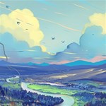 Mountains And Trees Illustration Painting Clouds Sky Landscape Play Mat (Rectangle) Front