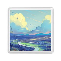 Mountains And Trees Illustration Painting Clouds Sky Landscape Memory Card Reader (square) by Cendanart