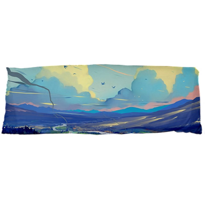 Mountains And Trees Illustration Painting Clouds Sky Landscape Body Pillow Case Dakimakura (Two Sides)