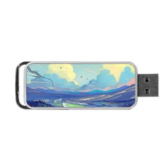 Mountains And Trees Illustration Painting Clouds Sky Landscape Portable Usb Flash (one Side) by Cendanart