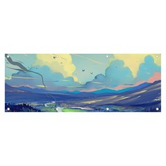 Mountains And Trees Illustration Painting Clouds Sky Landscape Banner And Sign 8  X 3  by Cendanart