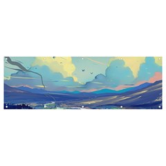 Mountains And Trees Illustration Painting Clouds Sky Landscape Banner And Sign 12  X 4  by Cendanart