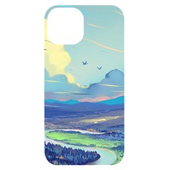 Mountains And Trees Illustration Painting Clouds Sky Landscape Iphone 14 Black Uv Print Case by Cendanart