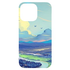 Mountains And Trees Illustration Painting Clouds Sky Landscape Iphone 14 Pro Max Black Uv Print Case by Cendanart