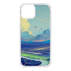 Mountains And Trees Illustration Painting Clouds Sky Landscape Iphone 14 Tpu Uv Print Case by Cendanart