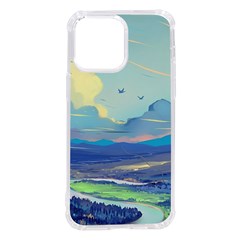 Mountains And Trees Illustration Painting Clouds Sky Landscape Iphone 14 Pro Max Tpu Uv Print Case