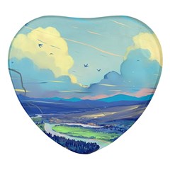 Mountains And Trees Illustration Painting Clouds Sky Landscape Heart Glass Fridge Magnet (4 Pack) by Cendanart