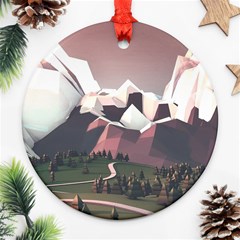 White And Brown Mountain Illustration Digital Art Ornament (round) by Cendanart