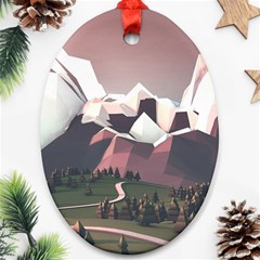 White And Brown Mountain Illustration Digital Art Ornament (oval) by Cendanart