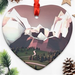 White And Brown Mountain Illustration Digital Art Ornament (heart) by Cendanart