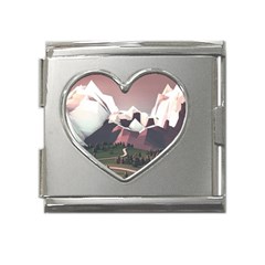 White And Brown Mountain Illustration Digital Art Mega Link Heart Italian Charm (18mm) by Cendanart