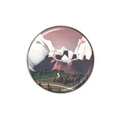 White And Brown Mountain Illustration Digital Art Hat Clip Ball Marker (4 Pack) by Cendanart