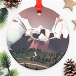 White And Brown Mountain Illustration Digital Art Round Ornament (Two Sides) Front