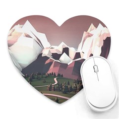 White And Brown Mountain Illustration Digital Art Heart Mousepad by Cendanart