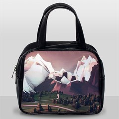 White And Brown Mountain Illustration Digital Art Classic Handbag (one Side) by Cendanart