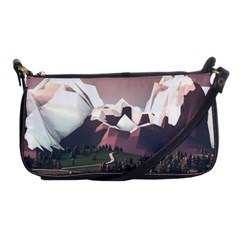 White And Brown Mountain Illustration Digital Art Shoulder Clutch Bag by Cendanart