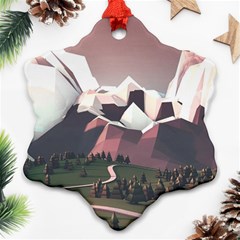 White And Brown Mountain Illustration Digital Art Ornament (snowflake) by Cendanart