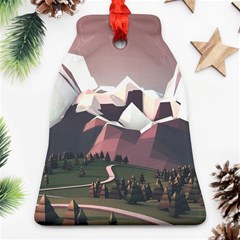 White And Brown Mountain Illustration Digital Art Bell Ornament (two Sides) by Cendanart