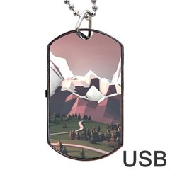 White And Brown Mountain Illustration Digital Art Dog Tag Usb Flash (two Sides) by Cendanart