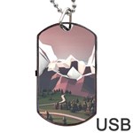 White And Brown Mountain Illustration Digital Art Dog Tag USB Flash (Two Sides) Front