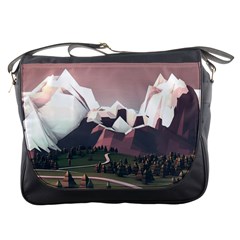 White And Brown Mountain Illustration Digital Art Messenger Bag by Cendanart